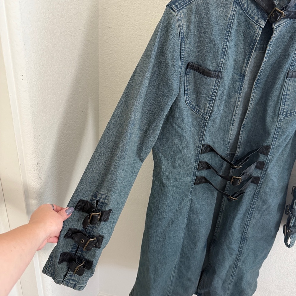 Vintage Y2K FUBU “fatty girl” denim leather belted coat steampunk grunge size XL - Picture 4 of 10